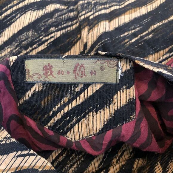 Fun Lagenlook, Artistic, Black & Tan Corduroy Appliqué Tunic Top/Vest Size M - Picture 9 of 13